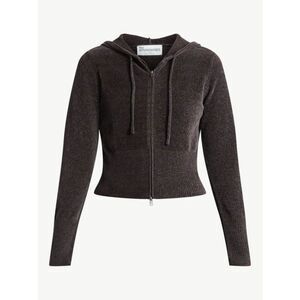 Chenille Y2K Vibe Zip Cropped Sweater Hoodie Sz S Breen Chocolate Coffee Brn NWT